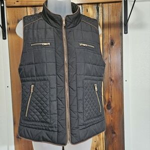 Black Quilted Vest with Gold Zippers